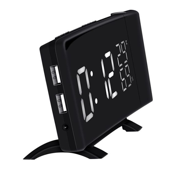 Trefärgad projektor klockradio, USB digital väckarklocka, termometer och hygrometer
