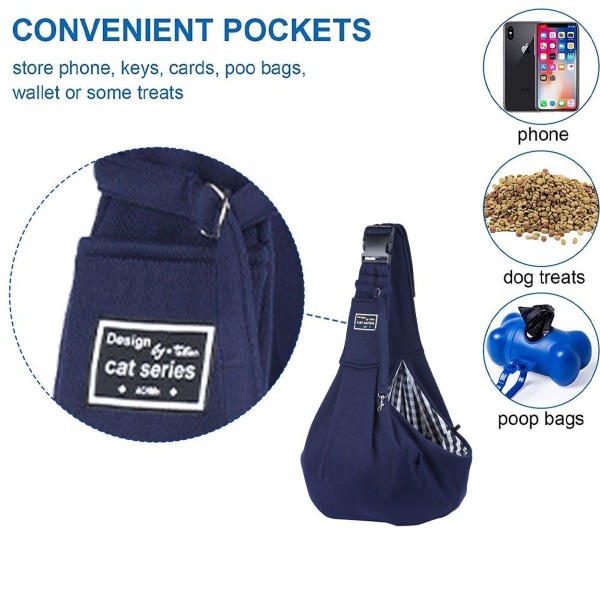 Hundebærepose, hundebærepose for små hunder med justerbar marineblå