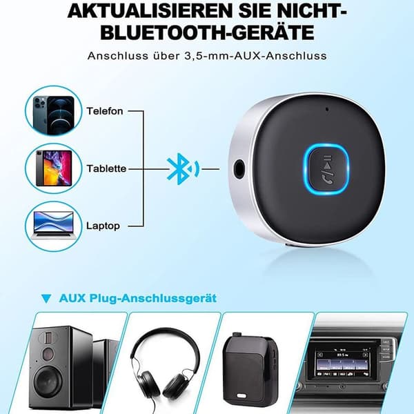 AUX Bluetooth-adapter for bil, trådløs bil Bluetooth 5.0-mottaker for