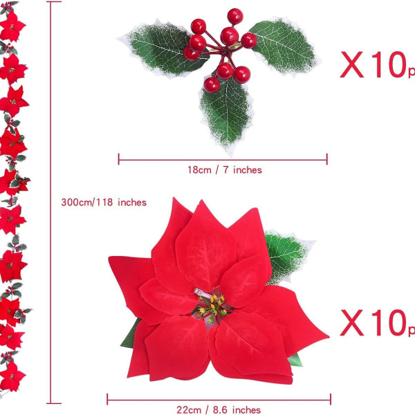 Julstjärnegarland med ljusslinga 8ft KLB