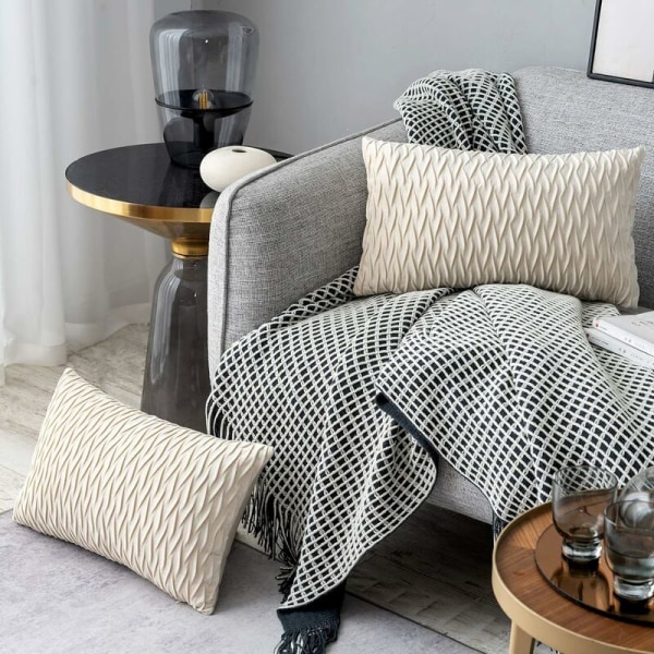 Fløjls pudebetræk 30x50cm til stue sofa, sæt med 4 ensfarvede firkantede pudebetræk soveværelse dekoration, hvid KLB
