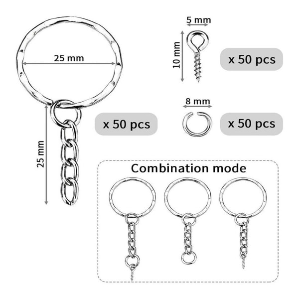 Keychain accessory set, 50 keychains with chain and 50 jump rings, KLB