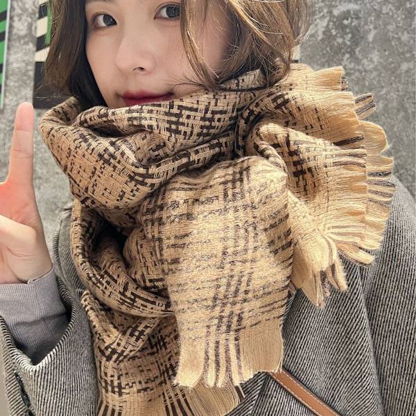 Sjal til kvinder Plaid tæppe sjal Trendy Tartan Sjal Oversized Wrap Kamel KLB