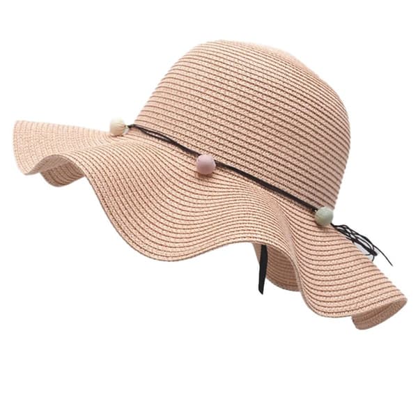 Dame Halmhat Bred Skygge Strand Solhat Foldbar Stor til Kvinder Pink