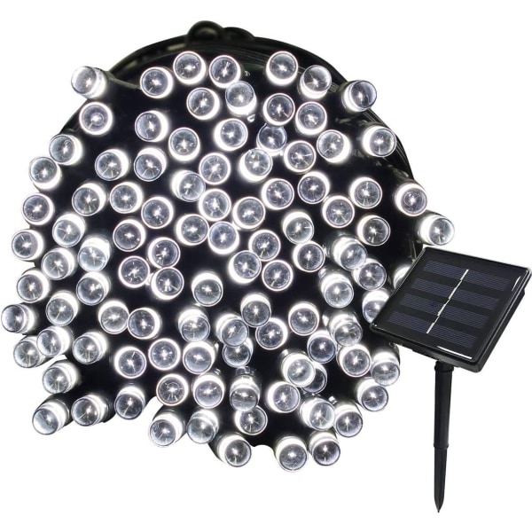 22m Solar Garland 200 LED 8 Lys Ideell for Fest, Bryllup, Bursdag og Utendørs Hage (Hvit) [Energiklasse A+++]