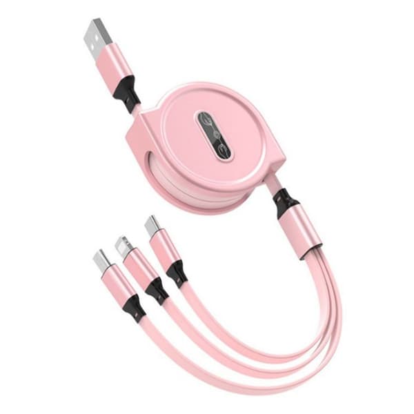 3-i-1 Teleskopisk Ladingskabel for Apple Android Rosa