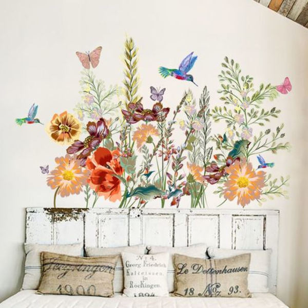 Grönt Gräs Blomma Fjäril Hörn Dekal Sockel List Vägg Dekal