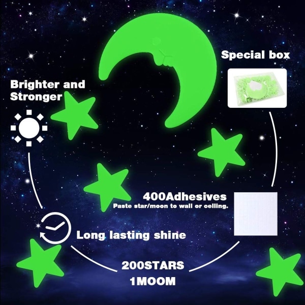 Glow in the Dark Stars Ceiling Star Stickers Pakke med 201 3D Luminous KLB