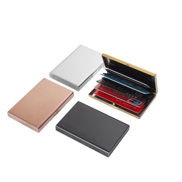 En roséguld kreditkortslåda, ett case för 6 visitkort