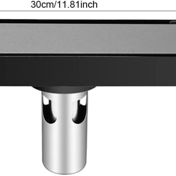12\" lineær dusjavløp, flat og flislagt, Black304, rektangulær dusjbase