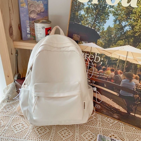 Skolryggsäck för studenter, skolväska, skolflickor, minimalistisk stil, söt flicka, enfärgad, lätt ryggsäck, skolryggsäck - vit
