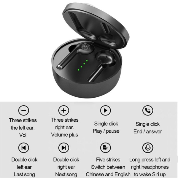 Bluetooth 5.0 in-ear-hovedtelefoner med opladningsboks, støjreducerende sort