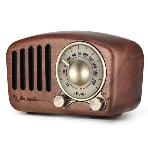 Retro radio med Bluetooth-høyttaler, Aooeou radio vintage liten valnøtt tre