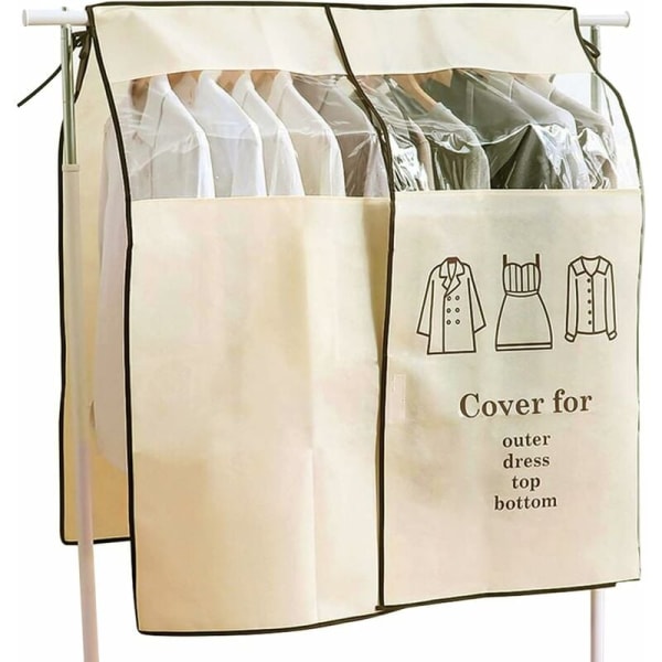 Coat Rack Cover 90 x 110 cm Dust Cover Clothing Protective Cover Dustproof Moisture Cover Long with Magic Tape Beige KLB