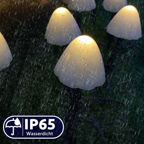 Solcelledrevne eventyrlys utendørs 20 LED soppdekorasjon, 8 moduser lys sopp LED-dekorasjon KLB