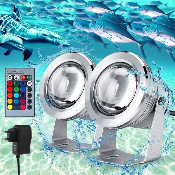 Pakke med 2 nedsenkbare LED-spotlights, 5050 RGB vanntett IP68 undervannsbelysning