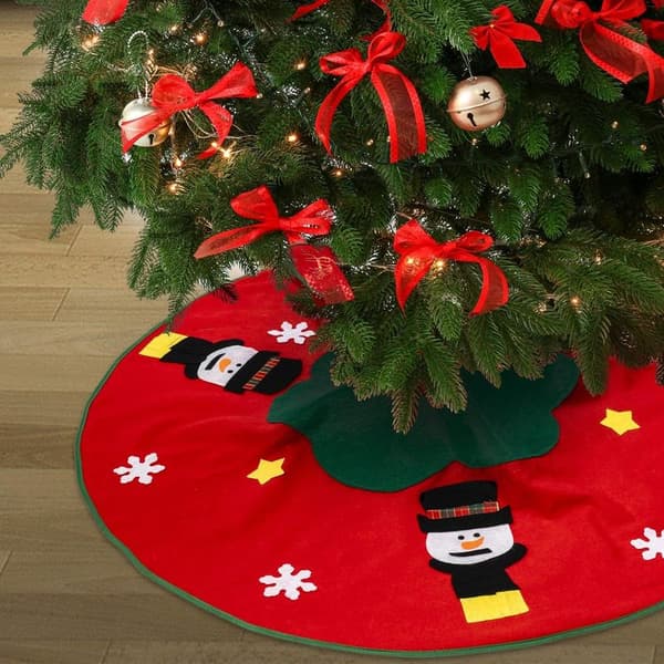 Juletrærskjørt Matte for Juleribfest Dekorasjon (Rød)