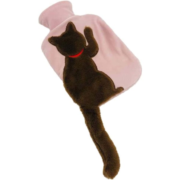 Varmtvannsflaske med plysj kattetrekk, Gummi Varmtvannsflaske, Håndvarmer, Varmtvannspose for nakke, skulder, føtter, menstruasjonssmerter
