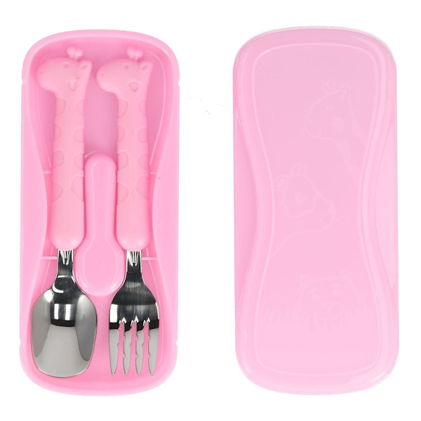 2 stk./sæt gaffel ske 304 rustfrit stål børnebestik pink KLB