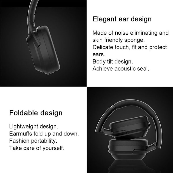 Aktive støjreducerende hovedtelefoner, trådløse over-ear Bluetooth