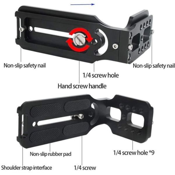 Universal L-vinkel L-plate for kameraer, med stativgjenge og kompatibel