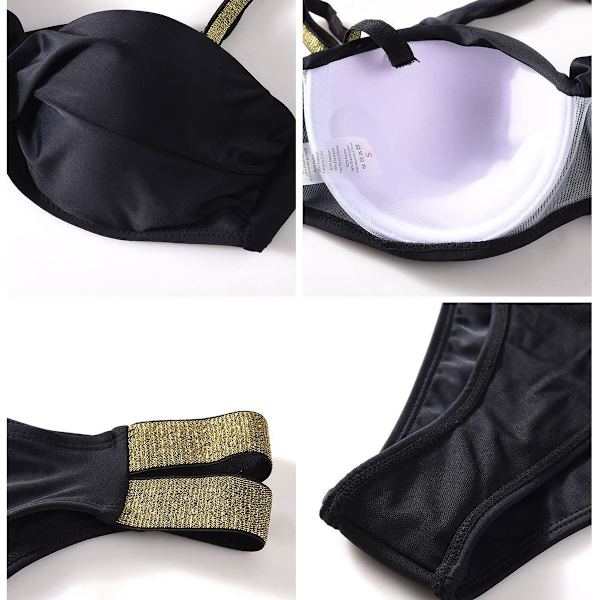 Bikini set dam push up, triangelbikiniunderdel med gyllene bälte