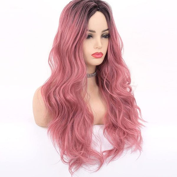 Brun parykk for kvinner med rosa gradient