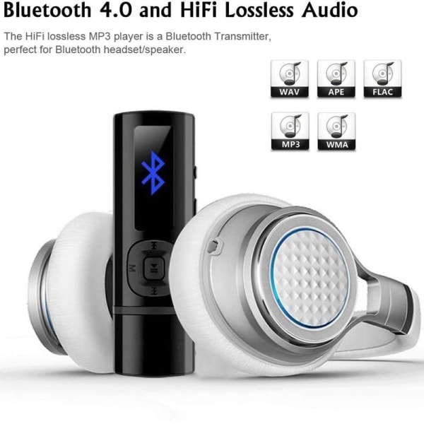 Bluetooth-afspiller, MP3-afspiller med hovedtelefoner, FM-radio, mini-design