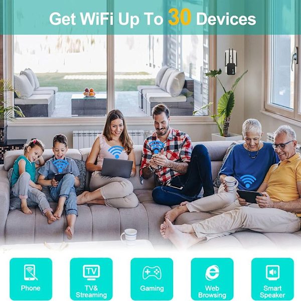 1200 Mbps WiFi-förstärkare Signalförstärkare, Full Coverage Repeater