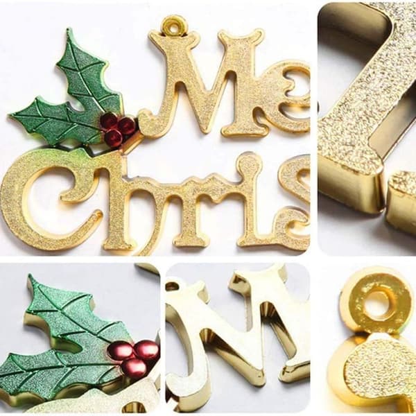 Julklappsdesign och glittrande guld hängande dekorationsskylt