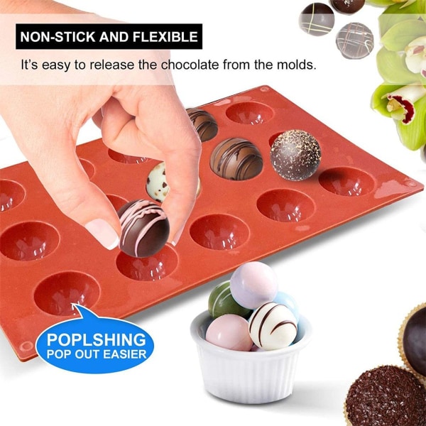 Halvsfärisk silikonform, silikonformar för choklad, 3-pack bakformar KLB