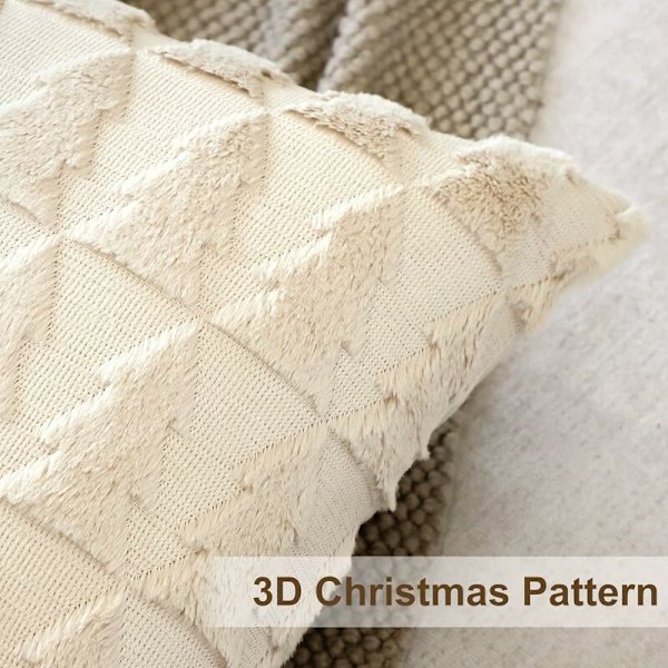 Sæt med 2 bløde plys uld korte fløjl dekorative pudebetræk Luksus stil til sofa soveværelse - Hvidt juletræ, 45 x 45 cm KLB