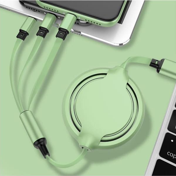 3-in-1 On The Soft Glue Go -retractable charging cable, vihreä KLB