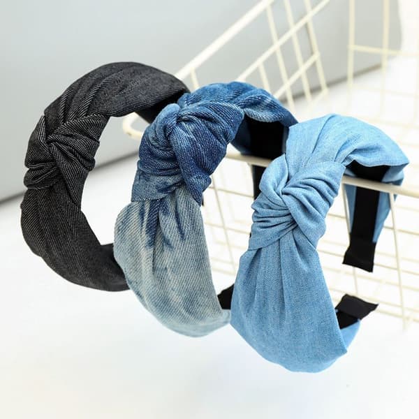 Blå Denim Hårbånd til Kvinder Brede Hårbånd Skridsikre Mode til