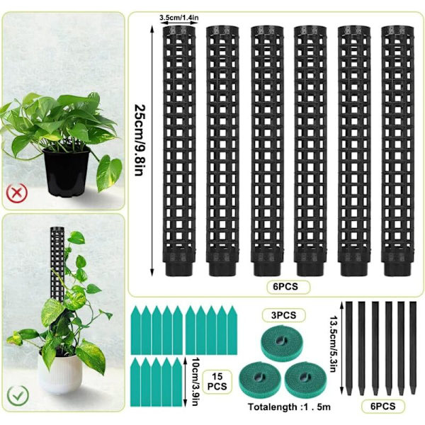 Spaljé, växtstöd, mosspinne för Monstera, 6-pack, kokosnötsväxter, mossstolpe, växtstöd, Monstera klätterhjälp KLB