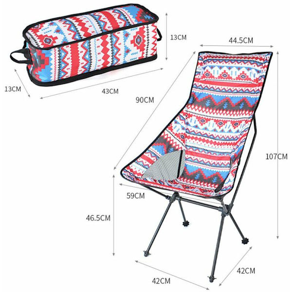 Ultralätt hopfällbar bärbar stol Hög rygg Bärbar campingstol med Oxford tyg nackstöd för utomhusfiske Vandring Strand Resa Röd KLB
