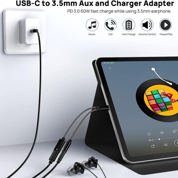 1 typ-C-kabel med USB-C PD 3.0 laddningsport, snabb