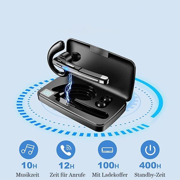 Bluetooth-headset, handsfree-headset med öronsnäcka och laddningsbox