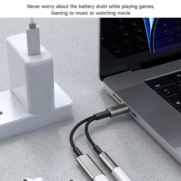 USB-C til 3,5 mm hovedtelefon- og opladeradapter, 2 i 1 USB-C grå