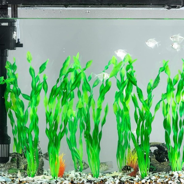 Pakke med 10 kunstige algevandplanter til akvarier Plastgrøn KLB