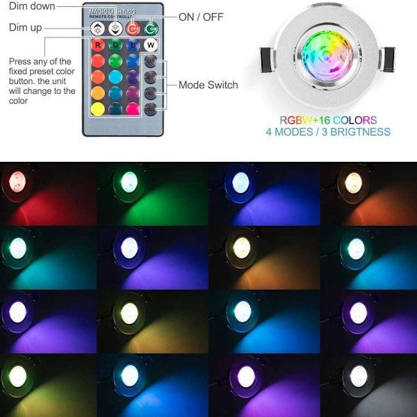 LED-downlight 5 st RGB flerfärgade ljuskällor med fjärrkontroll 220V 16 färger