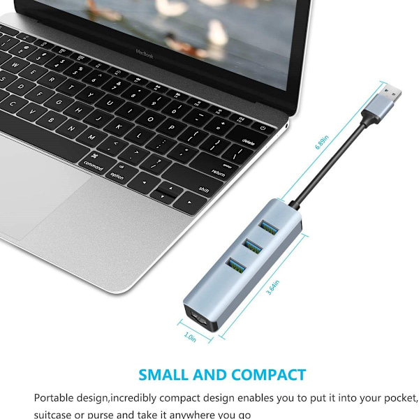 USB 3.0 til Ethernet-adapter, 3-port USB 3.0-hub med RJ45