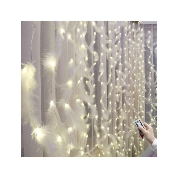 Feather String Lights,LED Decorative Lights,Romantic Hanging Curtain Decoration with USB Remote Control Colorful White Feather 3×2m KLB