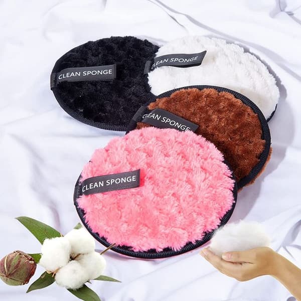 Vaskbare makeupfjernerpuder, 4 stk. lavet af mikrofiber + svamp 4