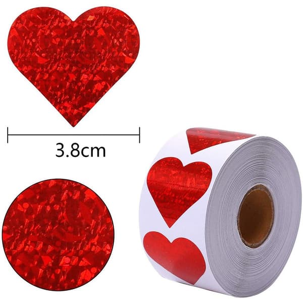 Valentinsdag glitrende røde hjerteklistremerker - hjertedekorasjon, 3,8 cm