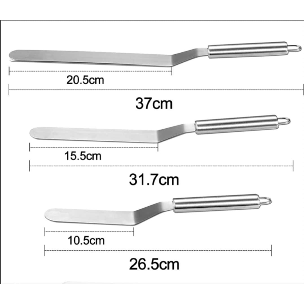 Vinklet konditorispatel, rustfritt stål palettkniv, dekorativ kniv for glasur kake, cupcakes og bakverk -