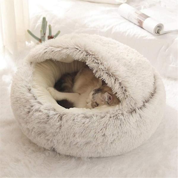 Mjuk kattbädd rund mjuk plysch grotta huva kattbädd KLB