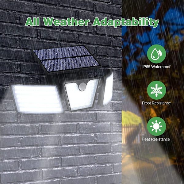 Udendørs solcellelampe bevægelsessensor 265 LED solcellelampe IP65 vandtæt 3 hoveder 36