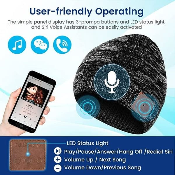 Bluetooth Toque Beanie Musik Vinterhatte til Mænd Kvinder med MIC Op til 15 Timer KLB