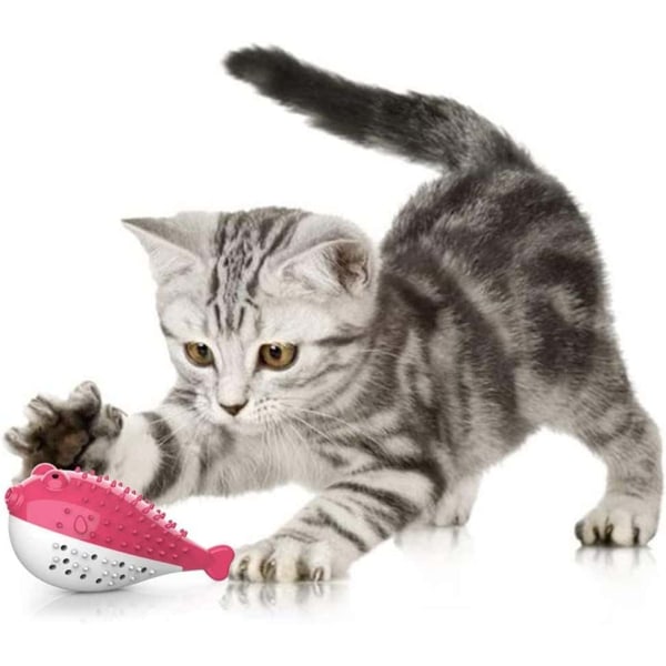 Katt tannleketøy, katteleke silikon molar tyggeleke kattunge Kattemynte Tannbørste Fiskeform Interaktivt leketøy Katt tannhygiene (rosa)